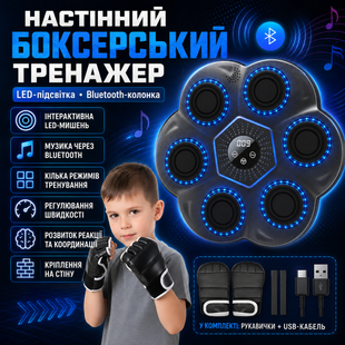 Настінний боксерський тренажер з LED-підсвічуванням, LY-1083 Bluetooth-колонкою та режимами тренування LY1083 фото
