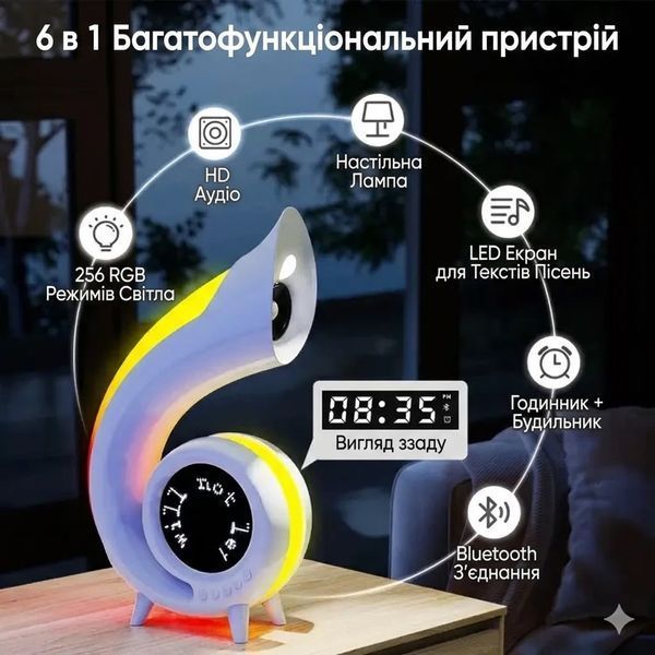 Багатофункціональна Bluetooth-колонка з LED-дисплеєм, будильником, годинником та RGB-підсвіткою Abyss G69 Pro Lyrics G69PR фото